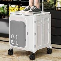 Ventryn Collapsible Wagon Table with Telescopic Handle, Shopping Picnic Trolley in White