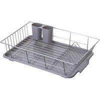 Havendro Kitchen Dish Drainer Rack with Plastic Drip Tray Cutlery Holder in Grey