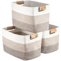 EONLION 3Pcs Cotton Rope Woven Storage Basket Laundry Bin Organizer in Brown
