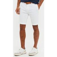 Threadbare Men's 'Conta' Cotton Turn-Up Chino Shorts with Woven Belt in White | Size: 34R
