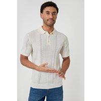 threadbare Men's Cotton Textured Stripe Knitted Polo in Natural | Size: Large