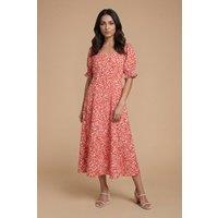 Dorothy Perkins Women's Sweetheart Neck Puff Sleeve Printed Midi Dress | Size: 14