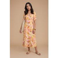 Dorothy Perkins Women's Sweetheart Neck Puff Sleeve Printed Midi Dress in Orange | Size: 14