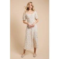 Dorothy Perkins Women's Floral Ruched Scoop Neck Midi Dress | Size: 6