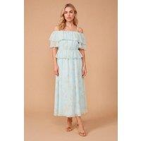 Dorothy Perkins Women's DP Luxe Blue Floral Ruffle Frill Cold Shoulder Midi Dress | Size: 16