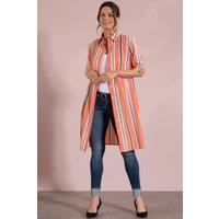 Klass. Women's Striped Cotton Longline Shirt in Orange | Size: S/M