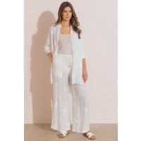 Klass. Women's Embroidered Wide Leg Beach Trousers in White | Size: 20
