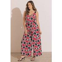 Klass. Women's Printed Wide Leg Jumpsuit in Red | Size: 12