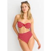 Gini London Women's Red Textured High Waisted Stripe Bikini Bottom | Size: 8