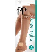 Pretty Polly Women's Legworks 15 Denier Comfort Top Knee Highs 3 Pair Pack - Nude