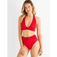 Gini London Women's Red High Waisted Bottoms with Ring Belt Detail | Size: 8