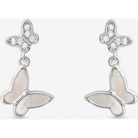 Inicio Women's Sterling Silver Plated Butterfly Double Drop Earrings - Gift Pouch