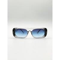 SVNX Women's Flat Top Oval Sunglasses in Grey-Blue in Mid Blue