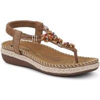 Pavers Women's Elasticated Slingback Toe Post Sandals in Brown | Size: 8