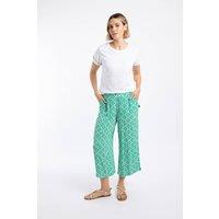 Weird Fish Women's Sarita Crinkle Printed Wide Leg Cropped Trousers in Bright Green | Size: 14