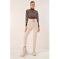Big Dart Women's Ankle Length Straight Pants with Bow in Cream | Size: 2XL