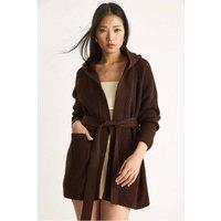 Bianco Lucci Women's Hooded Cardigan with Tie Closure in Chocolate