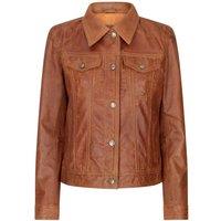 TruClothing Women's Vintage Jeans Jacket Leather Biker Grease in Tan | Size: Medium