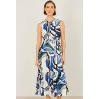 Yumi Women's Viscose Swirl Print Midi Dress in Blue | Size: 22