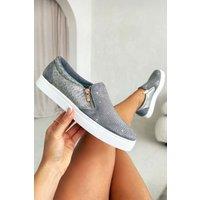 Love Lemonade Women's Crystal Suede Zip Pumps Trainers in Grey | Size: 7
