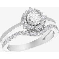 T.H.Baker Women's Silver Cubic Zirconia Double Split Shoulder Ring 8.84.1191 Q