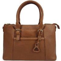 SADDLER Women's 'Elizabeth' Twin Handles Handmade Leather Zip Top Workbag in Tan