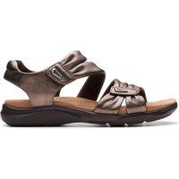 Clarks Women's Kitly Ave Bronze Leather Flat Sandals in Metallics | Size: 5-Standard Fit