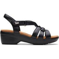 Clarks Women's Tuleah Cross Black Leather Heeled Sandals | Size: 4.5-Standard Fit
