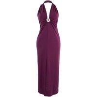 WOVCOR Women's Halterneck Plunge Ruched Knit Maxi Beach Dress with Accessory Detail in Plum | Size: Small