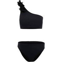 WOVCOR Women's One Shoulder Bikini Set with Ruffle Detail & High Waist Bottom in Black | Size: 6