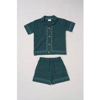 Little Gent Boy's True Knit Resort Shirt & Shorts in Teal | Size: 18-24 m