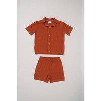Little Gent Boy's True Knit Resort Shirt & Shorts in Burnt Orange | Size: 12-18 m