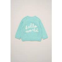 Rock a Bye Baby Boy's Hello World Embroidered Knitted Cardigan in Mint | Size: 0-3 m
