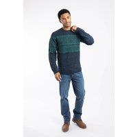 Weird Fish Men's Wicklow Fair Isle Crew Neck Jumper in Navy | Size: 2XL