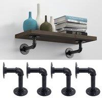 Living and Home 2-Pack Industrial Style Iron Pipe Shelf Brackets in Black | Size: Small