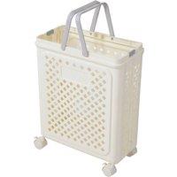 Living and Home Foldable Laundry Basket Laundry Hamper Dirty Clothes Organizer with Wheels in Cream | Size: Large