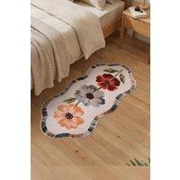 Living and Home Irregular-shaped Rug with Floral Pattern in White | Size: Small