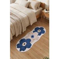 Living and Home Irregular-shaped Rug with Floral Pattern in Blue | Size: Medium