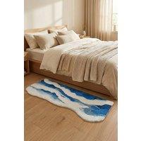 Living and Home Ocean Wave Area Rug with Non-Slip Backing in Blue | Size: 50 cm x 120 cm