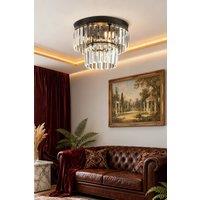 ExtraStar Modern Black Crystal Flush Mount Ceiling Light