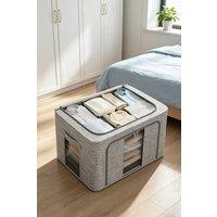 ExtraStar Fabric Storage Box with Metal Frame, Clear Window Clothes Organizer in Grey | Size: Large