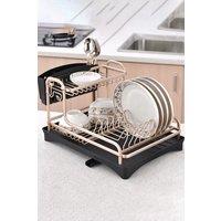Living and Home 2-Tier Dish Drainer Rack Storage Organization Shelf with Removable Drip Tray & Cutlery Holder Kitchen in Black