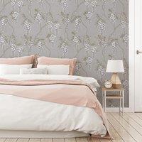 Superfresco Easy Navy Wisteria Floral Wallpaper in Beige | Size: 10000mm x 520mm