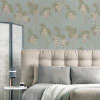 Superfresco Easy Navy Wisteria Floral Wallpaper in Green | Size: 10000mm x 520mm