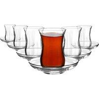 LAV Klasik Glass Turkish Tea Cups & Saucers - 115ml - Clear - 12 Piece