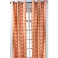 Homescapes Cotton Block Check Gingham Eyelet Curtain Pair in Orange | Size: 140 cm width x 229 cm drop