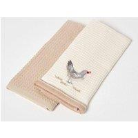 Homescapes Rooster Waffle Cotton Tea Towels, Set of 2 in Natural