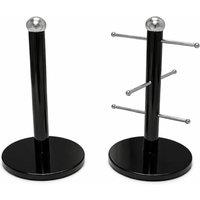 MANTRARAJ Set Of 2 Mug Cup & Towel Tissue Holder Used To Hold Cups & Towel in Black