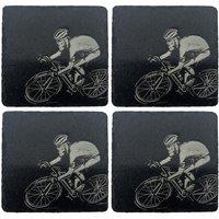 Selbrae House Set Of 4 Slate Coasters With Cycling Design. 11Cm X 11Cm Square Coasters. Full Foam Backing in Dark Grey | Size: 4 Pack