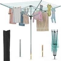 Novecrafto 50m Rotary Washing Line - 4 Arm Outdoor Clothes Dryer with Spike in Silver
